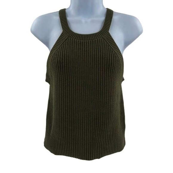 Express Cropped Ribbed Sweater Knit Halter Tank Top Sleeveless Olive Green Large - Picture 1 of 6